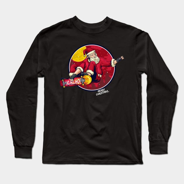 Santa Skateboard Ho ho ho! Long Sleeve T-Shirt by almalikstoryteller